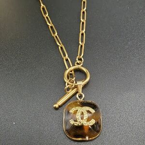 Chanel Gold and Brown Pendant Necklace